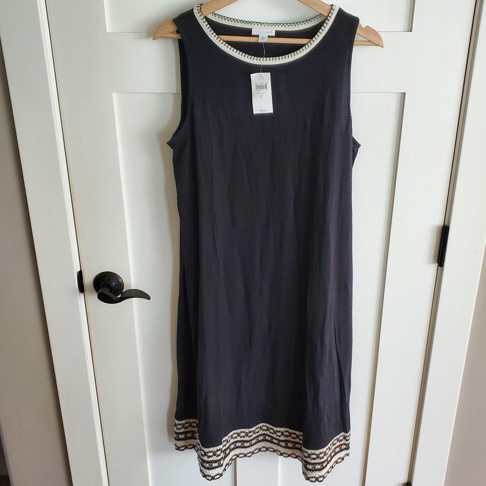 NEW J. Jill Black Crochet Hem Shift Sheath Dress Soft Modal Medium Tall MT Black
